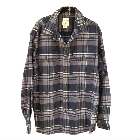 RedHead XL Shirt Flannel Blue Plaid Thick Gray Pockets Button Up Bass Pro Thick - Picture 1 of 4
